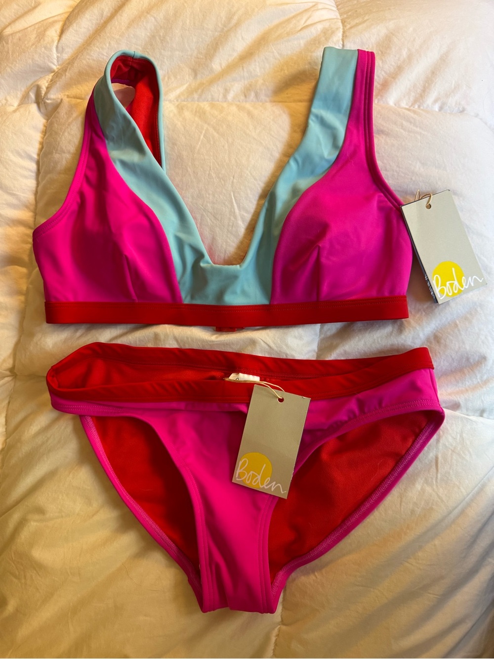 Boden Pink & Aqua Colorblock Bikini Set (Women)